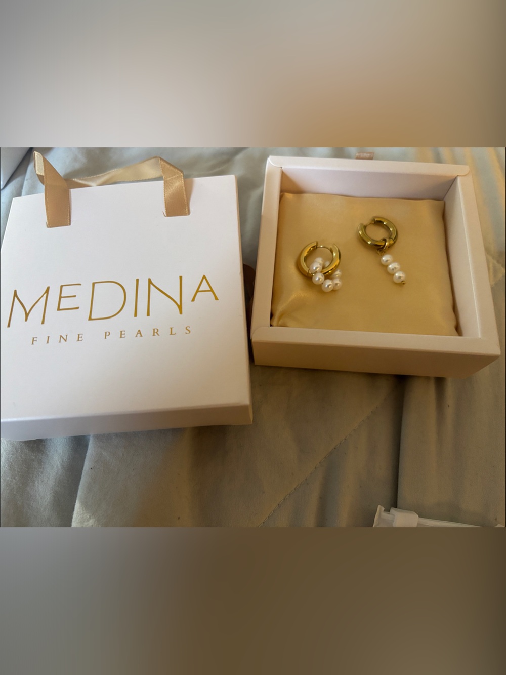 Medina Gold Hoop Earrings with White Pearl Drops